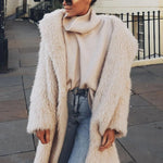 Teddy Coat Faux Fur Below-The-Knee White