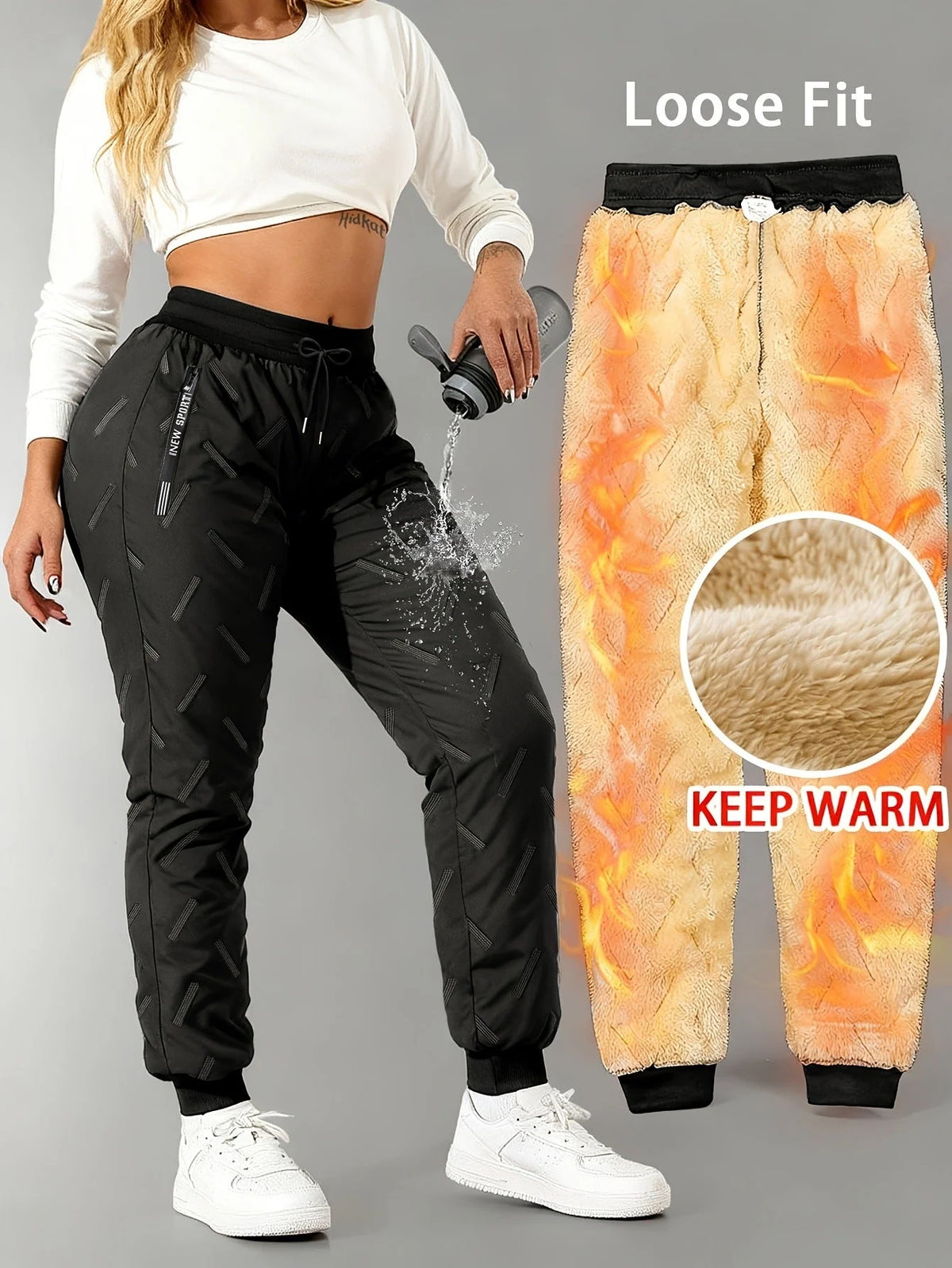 Thermal Pants Fleece-Lined Water-Repellent Zipper Pockets
