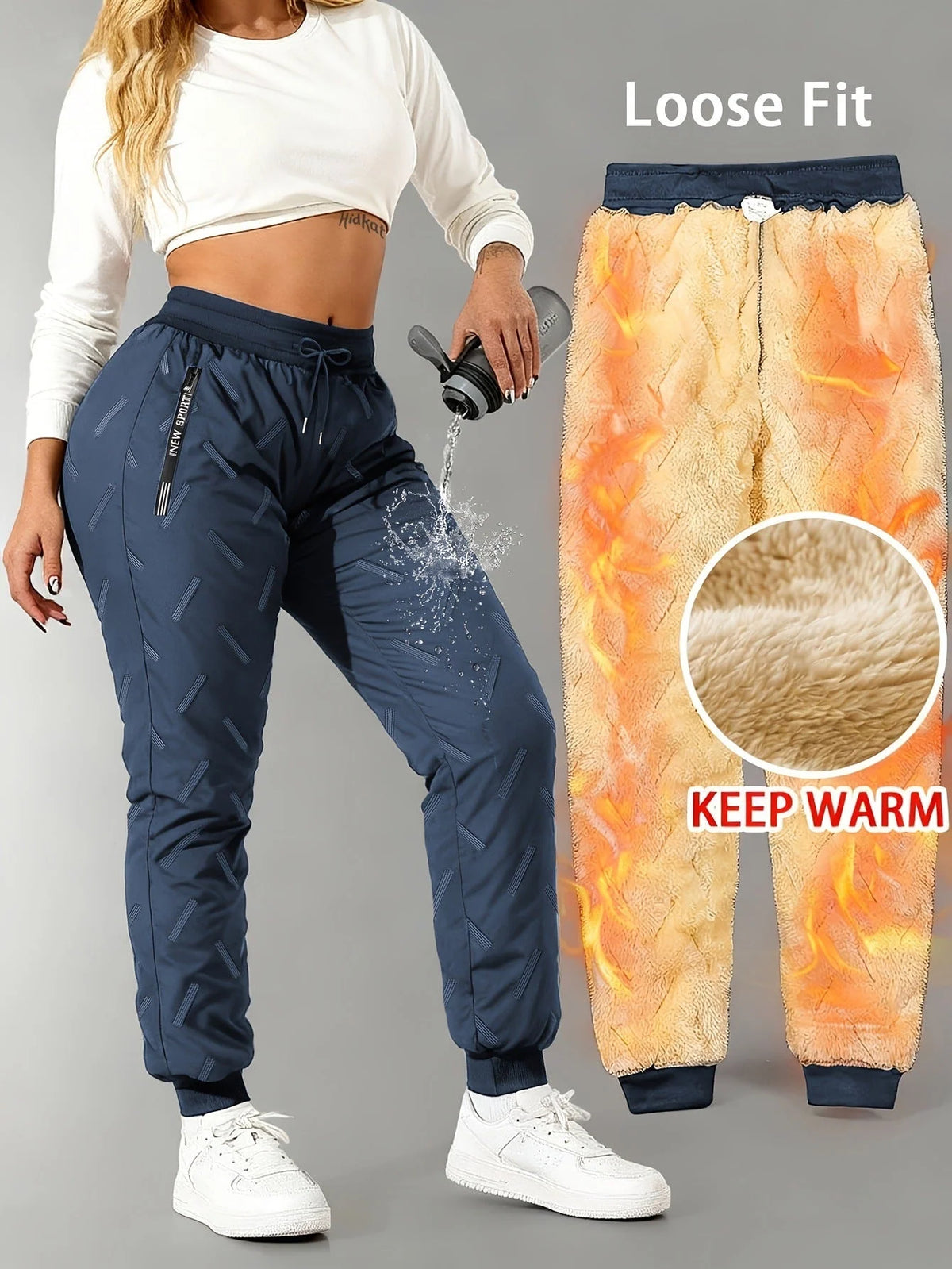 Thermal Pants Fleece-Lined Water-Repellent Zipper Pockets