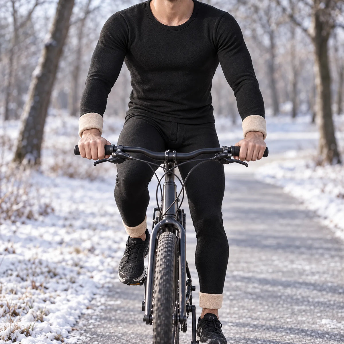 Thermal Underwear Set Fleece-Lined Full-Coverage Top and Bottoms