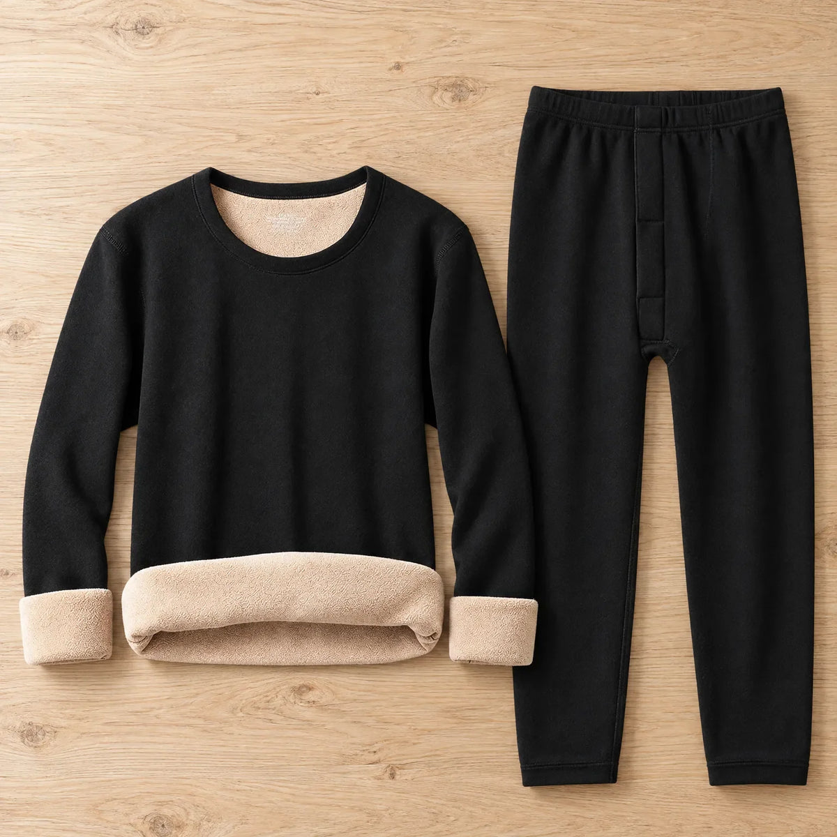 Thermal Underwear Set Fleece-Lined Full-Coverage Top and Bottoms