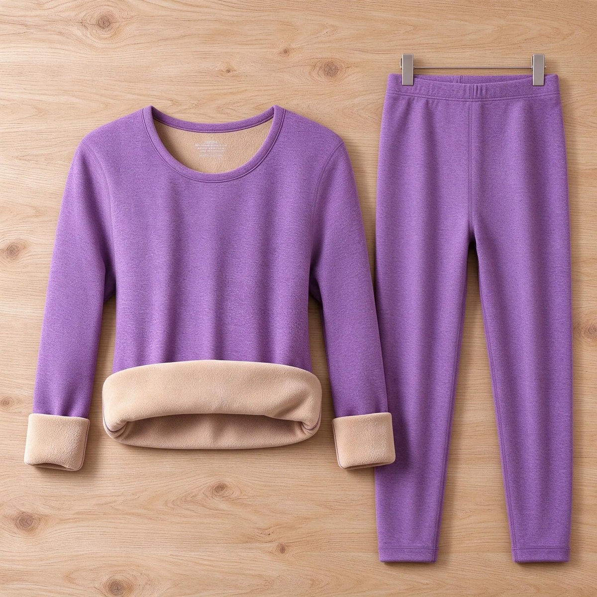 Thermal Underwear Set Fleece-Lined Full-Coverage Top and Bottoms