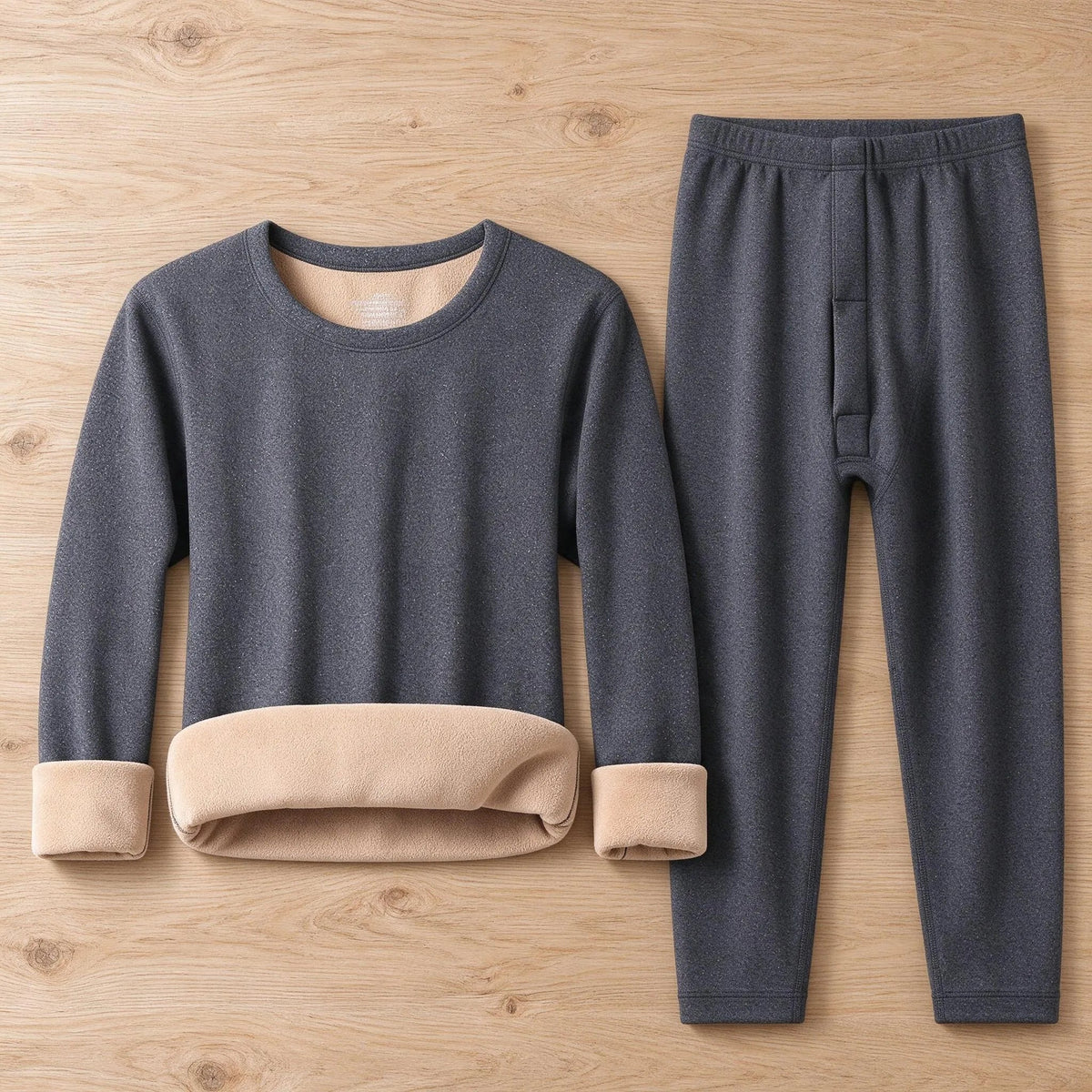 Thermal Underwear Set Fleece-Lined Full-Coverage Top and Bottoms