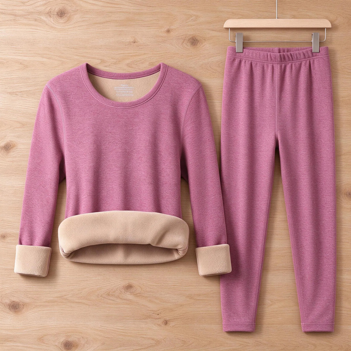 Thermal Underwear Set Fleece-Lined Full-Coverage Top and Bottoms