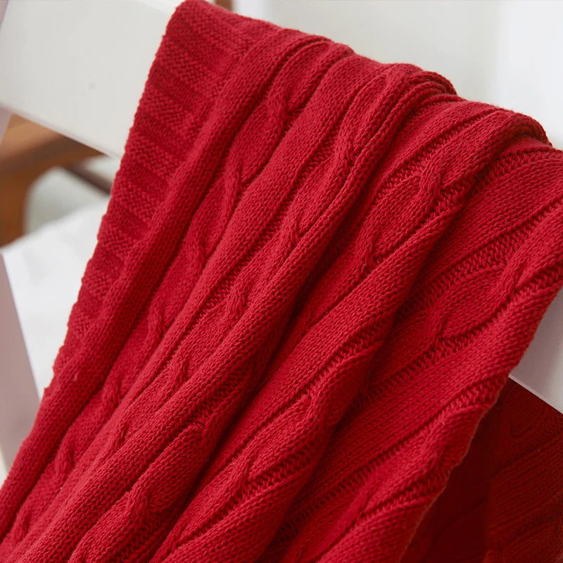 Throw Blanket Cable-Knit Design Machine-Washable Soft Yarn