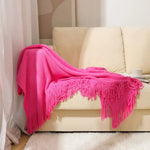 Throw Blanket Chunky Knit Acrylic with Fringe