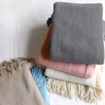 Throw Blanket Chunky Knit Acrylic with Fringe