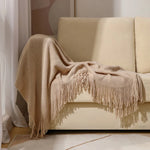 Throw Blanket Chunky Knit Acrylic with Fringe