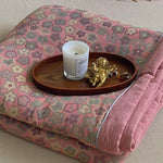 Throw Blanket Lightweight Quilted Cotton-Linen Floral Jacquard
