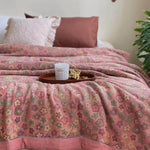 Throw Blanket Lightweight Quilted Cotton-Linen Floral Jacquard