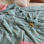 Throw Blanket Lightweight Quilted Cotton-Linen Floral Jacquard