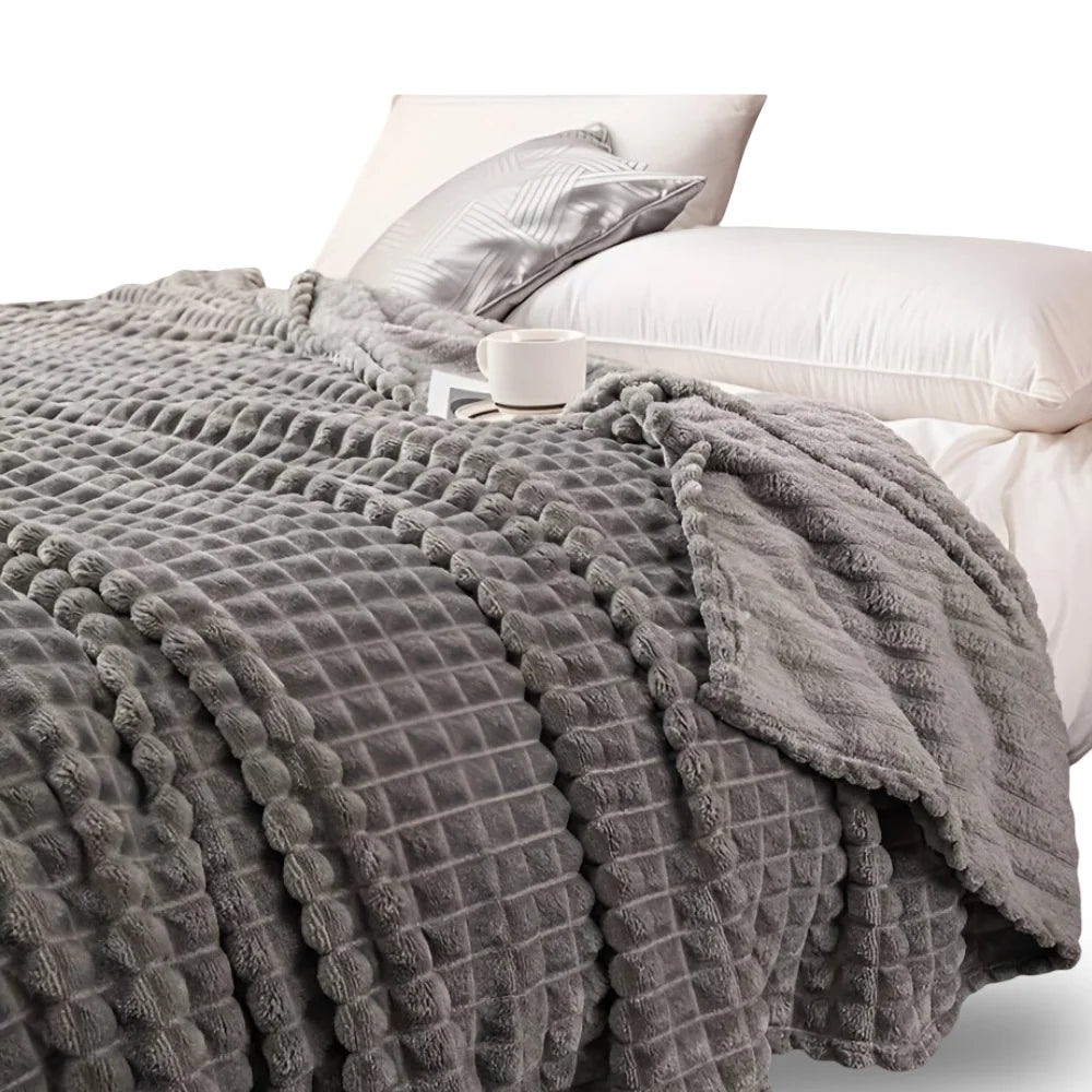 Throw Blanket Plush Coral Fleece Textured Geometric Design