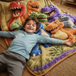 Throw Blanket Plush Dinosaur Print Machine Washable