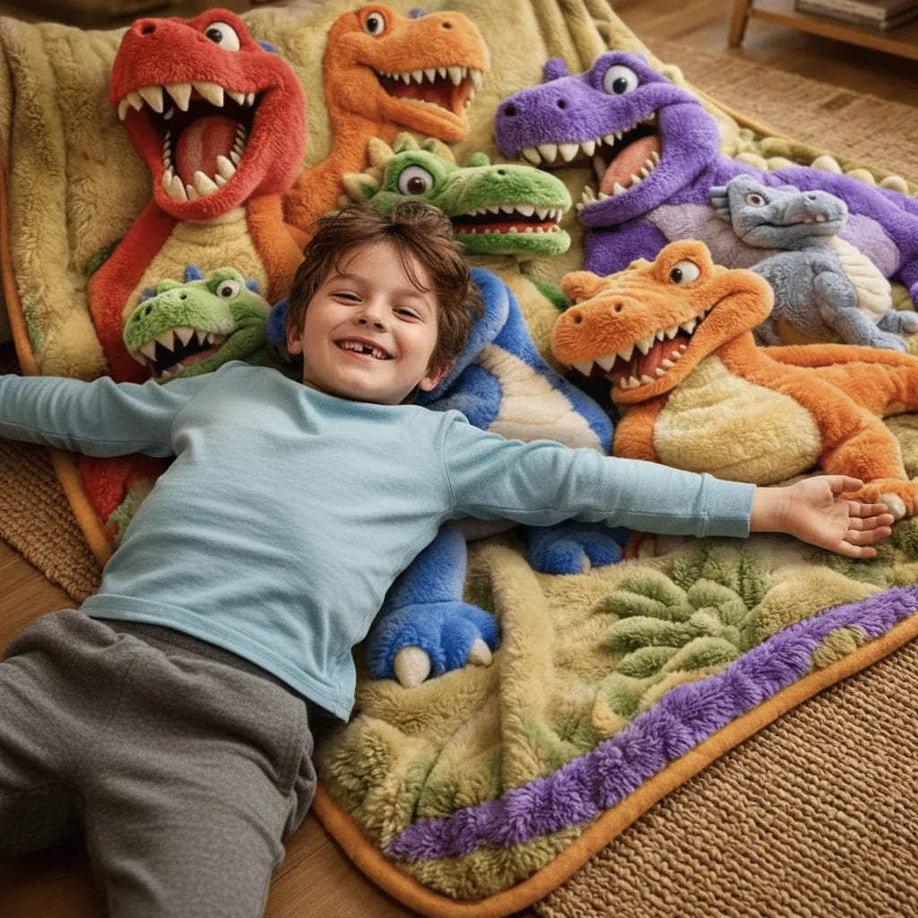 Throw Blanket Plush Dinosaur Print Machine Washable