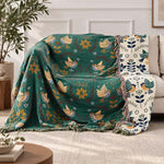 Throw Blanket Reversible Cotton Bird Motif Machine Washable