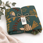 Throw Blanket Reversible Cotton Bird Motif Machine Washable