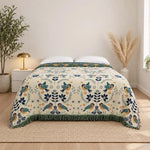 Throw Blanket Reversible Cotton Bird Motif Machine Washable