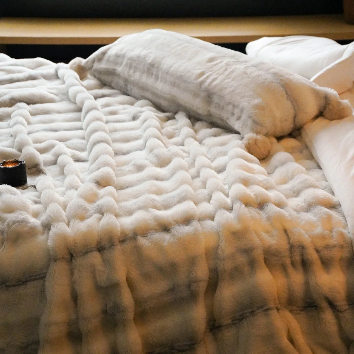 Throw Blanket Reversible Faux Fur Quilted Wave Machine Washable