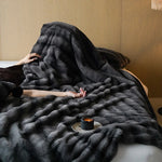 Throw Blanket Reversible Faux Fur Quilted Wave Machine Washable