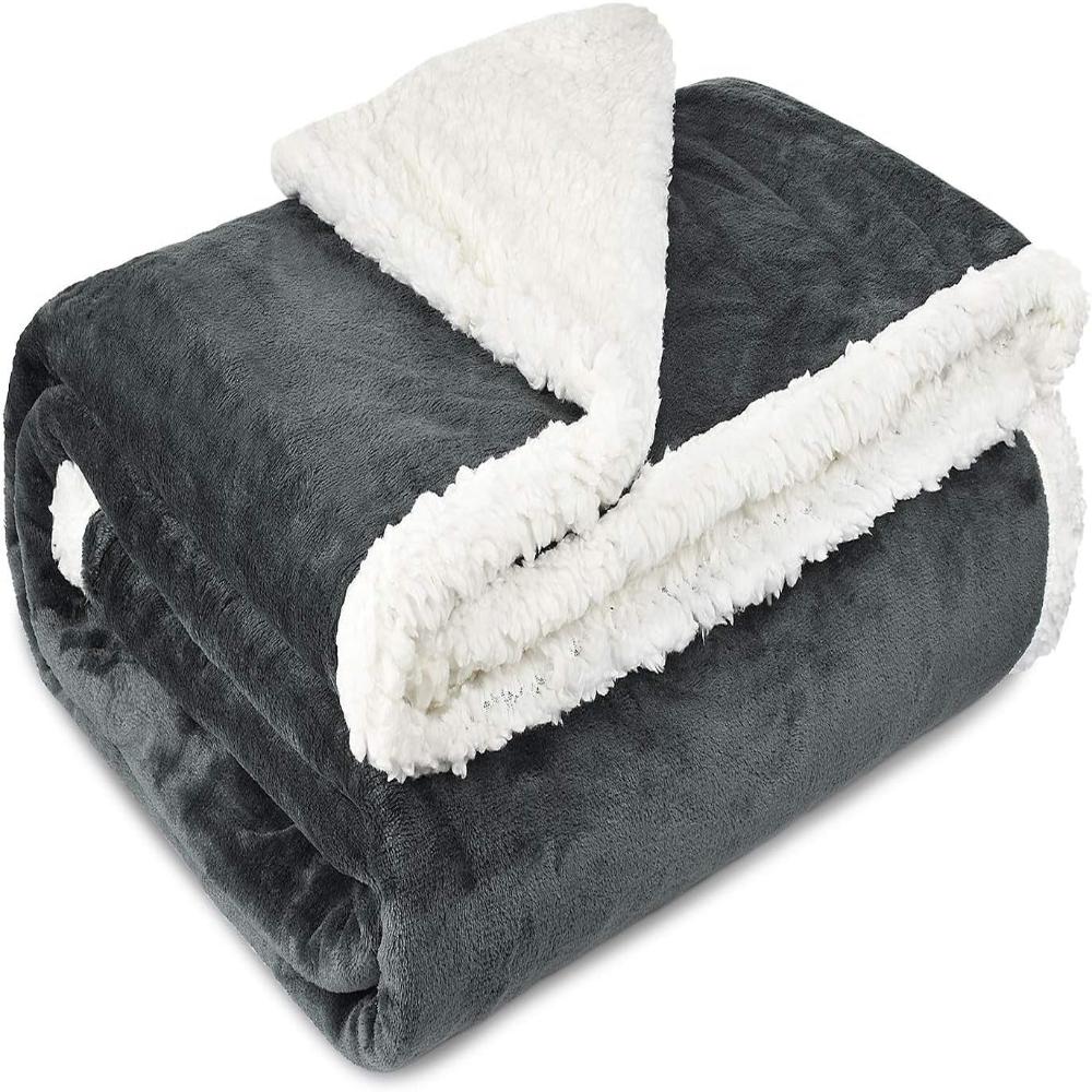 Throw Blanket Reversible Velour & Sherpa Microfiber