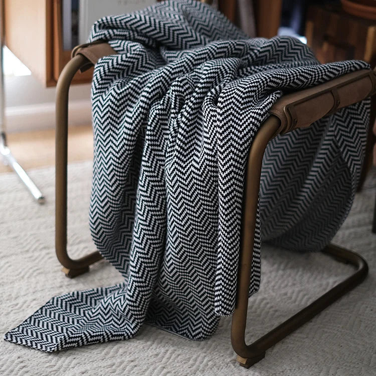 Throw Blanket Textured Herringbone Soft & Machine Washable