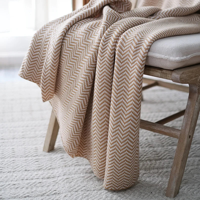 Throw Blanket Textured Herringbone Soft & Machine Washable