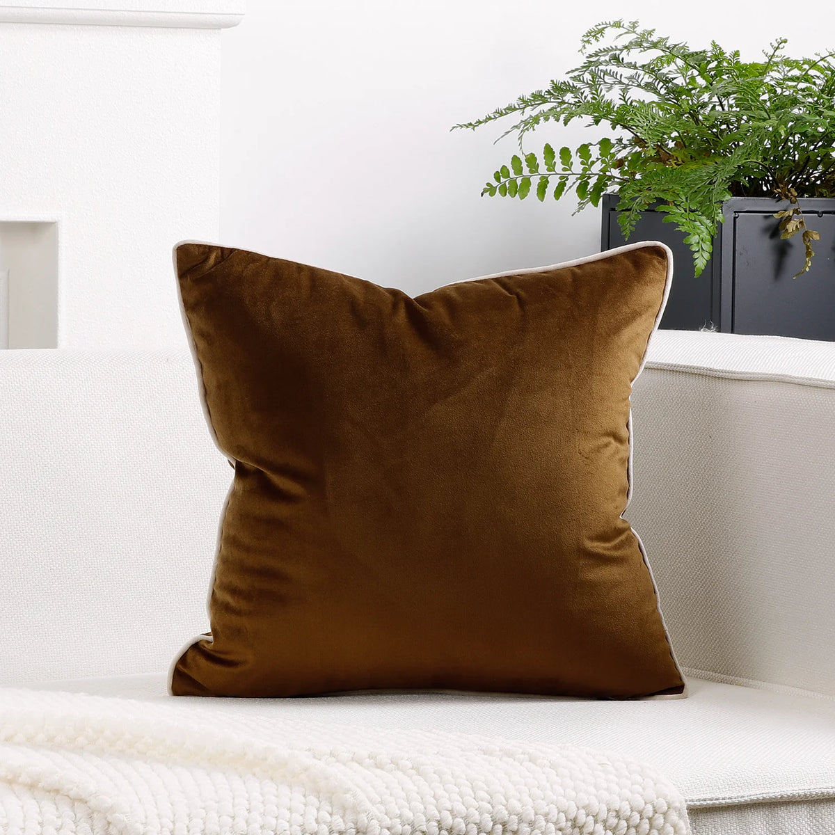 Throw Cushion Velvet Contrast Piping Removable Cover