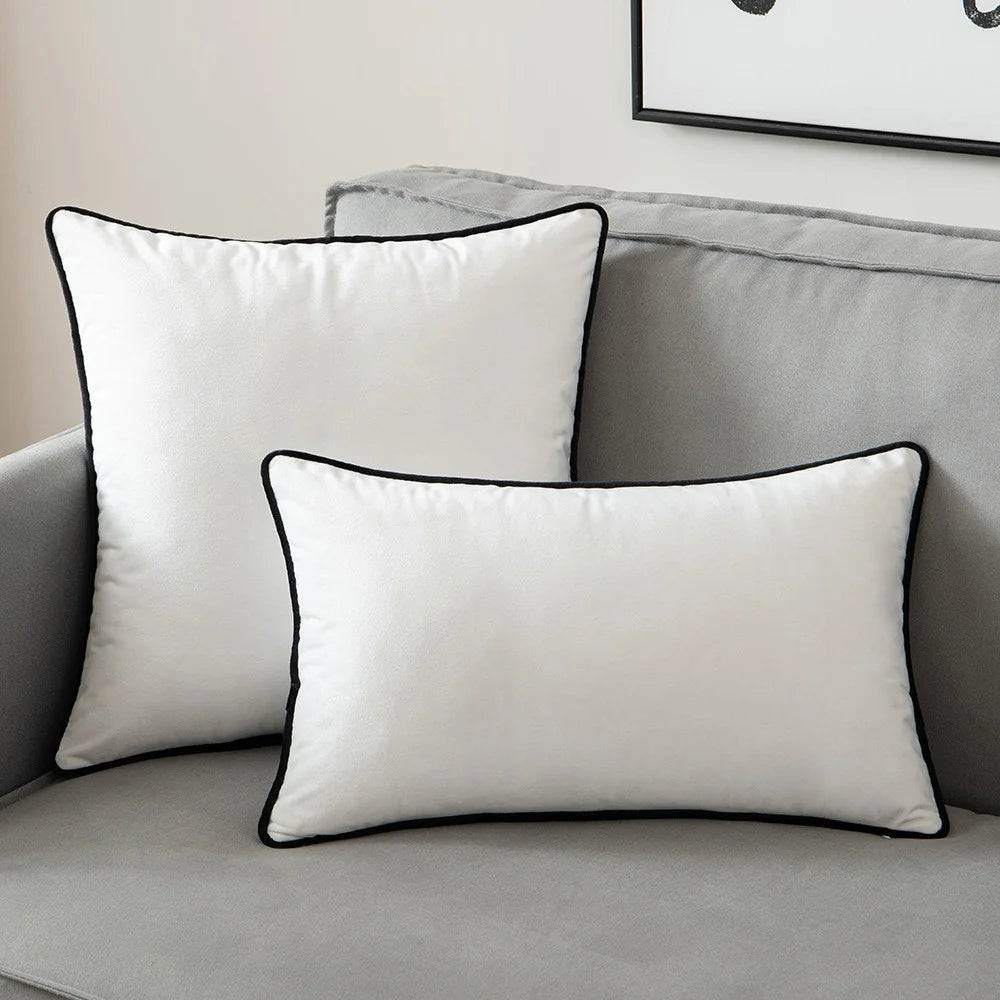 Throw Cushion Velvet Contrast Piping Removable Cover