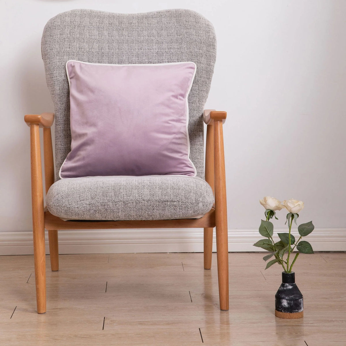 Throw Cushion Velvet Contrast Piping Removable Cover