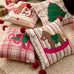 Throw Pillow Christmas Dog Print Pom-Poms Removable Cover
