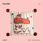Throw Pillow Christmas Dog Print Pom-Poms Removable Cover