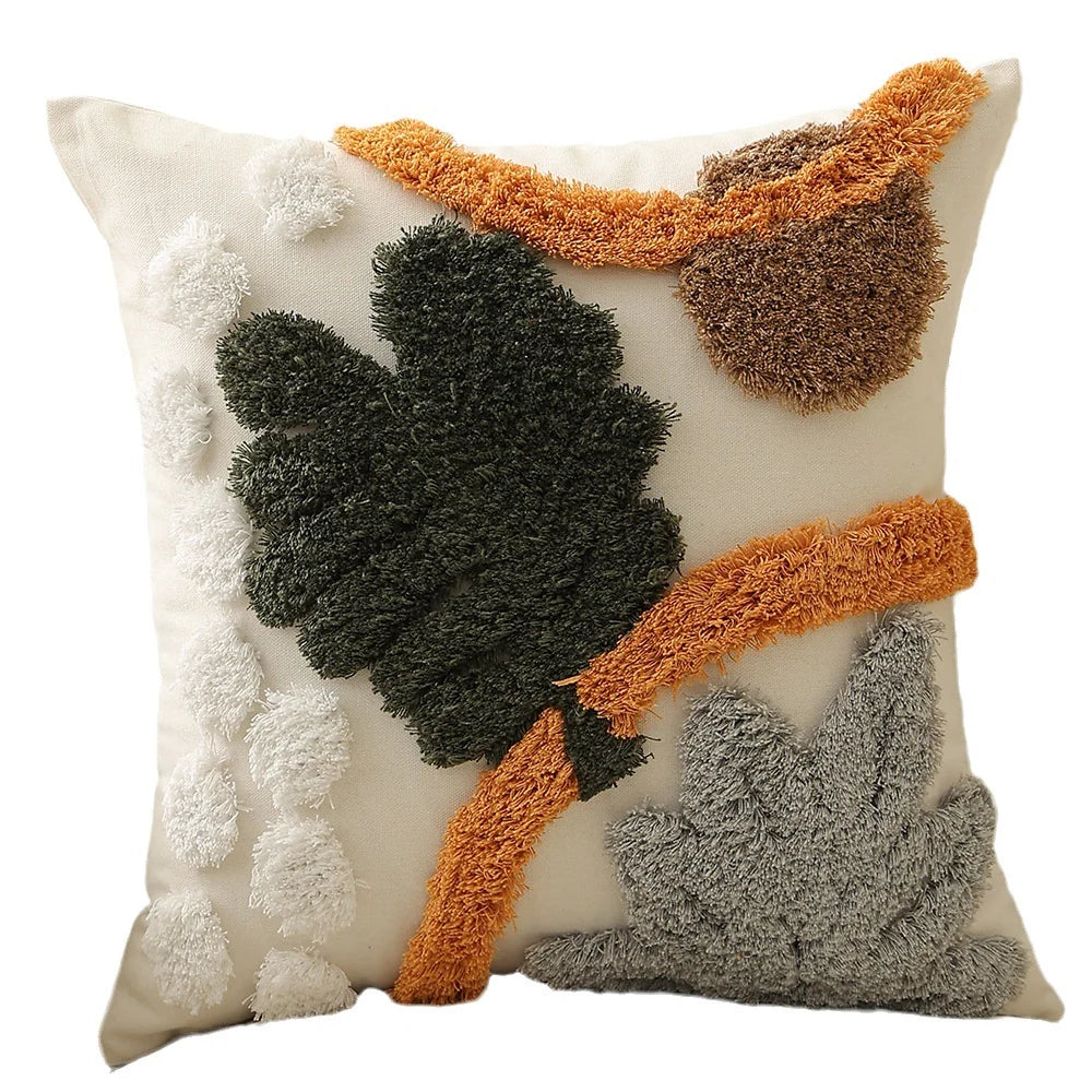 Throw Pillow Cover Boho Chenille Fringes Cotton Blend