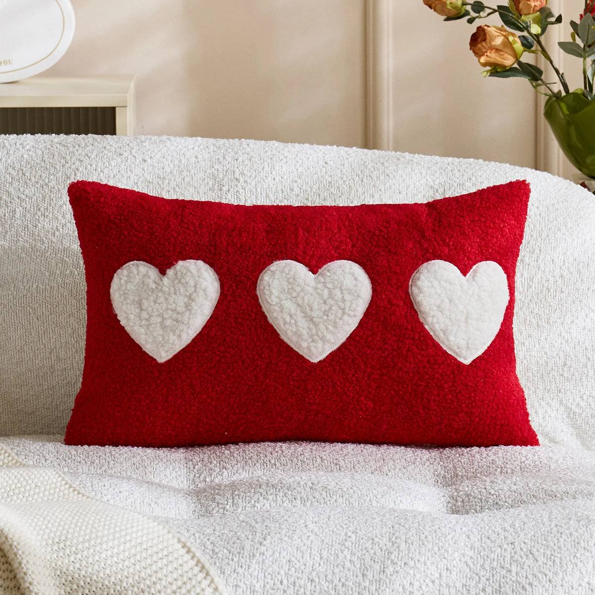 Throw Pillow Cover Bouclé With Raised Sherpa Heart