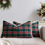 Throw Pillow Cover Brushed Flannel Sherpa Trim Hidden Zipper