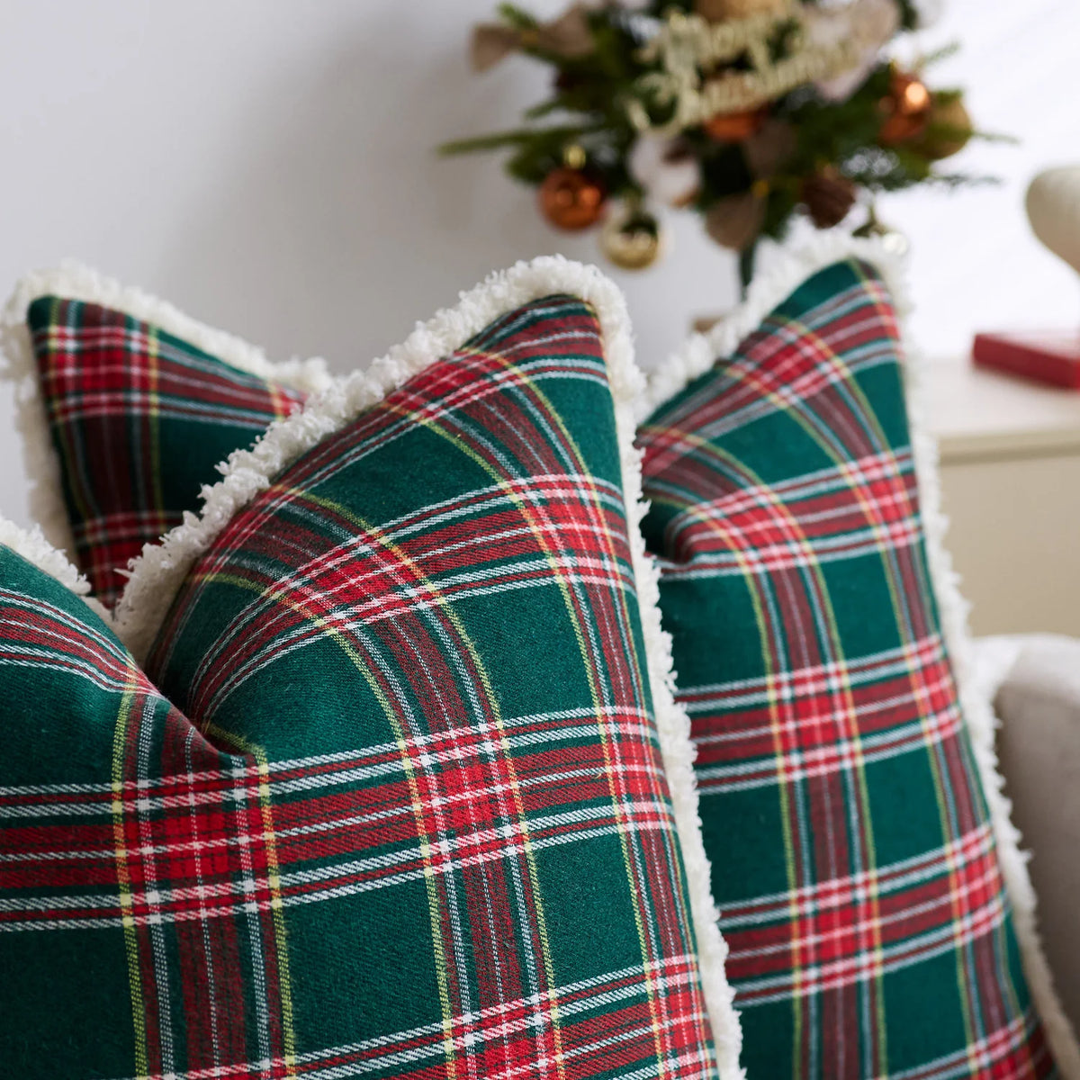 Throw Pillow Cover Brushed Flannel Sherpa Trim Hidden Zipper