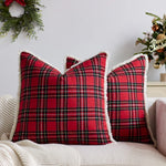 Throw Pillow Cover Brushed Flannel Sherpa Trim Hidden Zipper