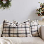 Throw Pillow Cover Brushed Flannel Sherpa Trim Hidden Zipper