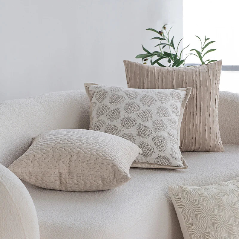 Throw Pillow Cover Cable-Quilted Microfiber-Cotton Hidden Zipper