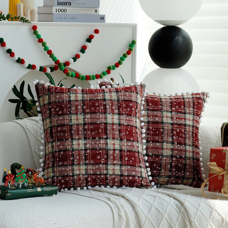 Throw Pillow Cover Checked Flannel Teddy Trim Concealed Zipper