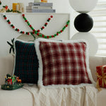 Throw Pillow Cover Checked Flannel Teddy Trim Concealed Zipper