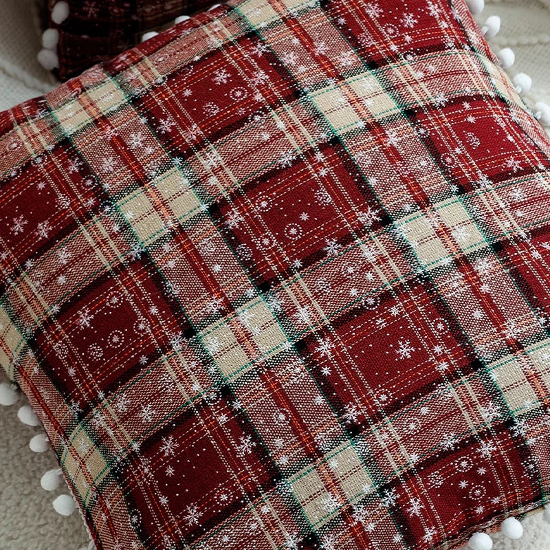 Throw Pillow Cover Checked Flannel Teddy Trim Concealed Zipper
