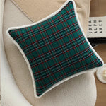 Throw Pillow Cover Checked Flannel Teddy Trim Concealed Zipper