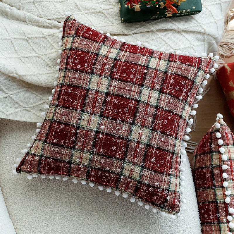 Throw Pillow Cover Checked Flannel Teddy Trim Concealed Zipper