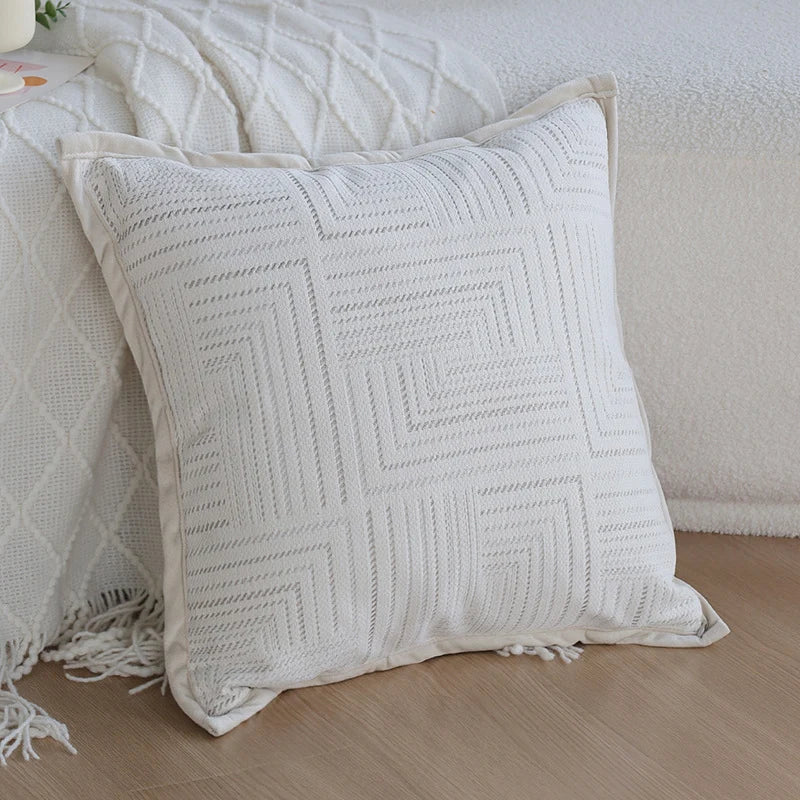 Throw Pillow Cover Cotton Blend Quilted Piping Machine Washable