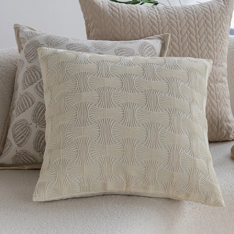 Throw Pillow Cover Cotton Blend Quilted Piping Machine Washable
