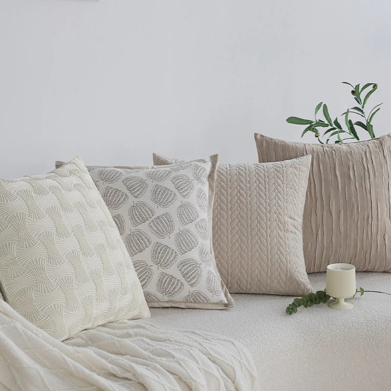 Throw Pillow Cover Cotton Blend Quilted Piping Machine Washable