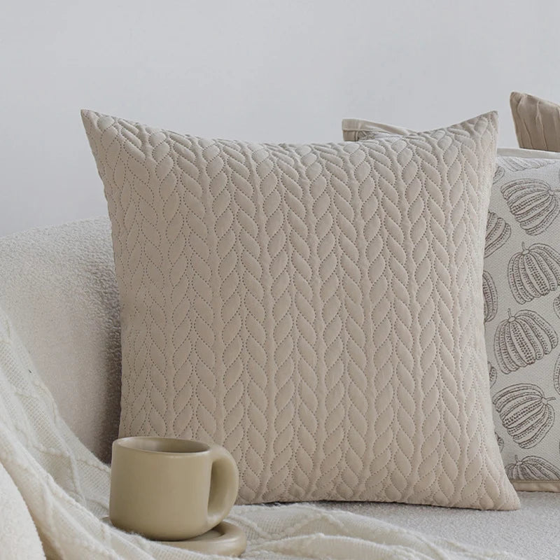 Throw Pillow Cover Cotton Blend Quilted Piping Machine Washable