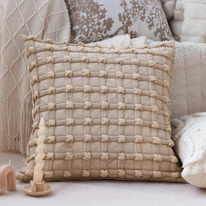 Throw Pillow Cover Cotton Blend Quilted Piping Machine Washable