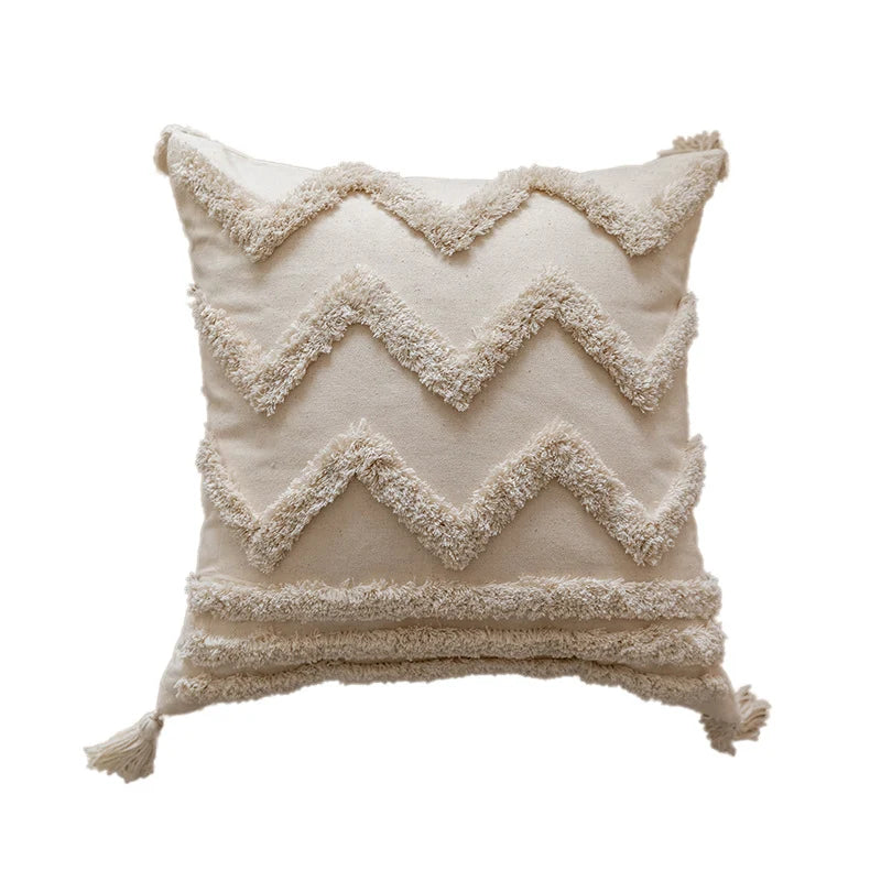 Throw Pillow Cover Cotton Blend Tufted Diamond Tassels