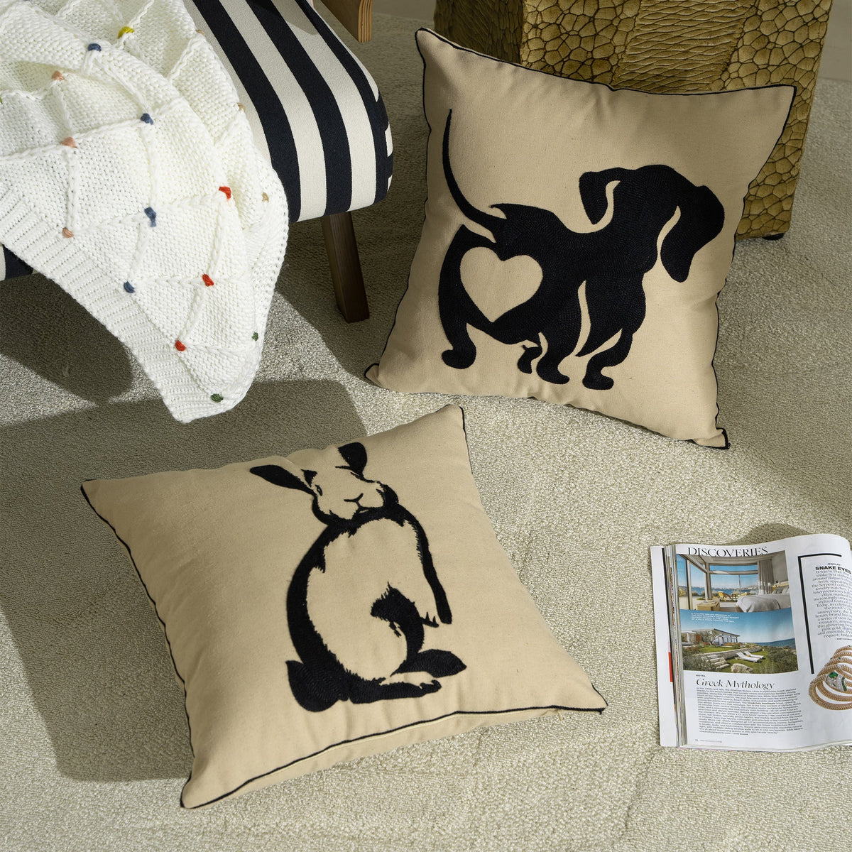 Throw Pillow Cover Cotton Canvas Hand-Tufted Embroidery Concealed Zipper